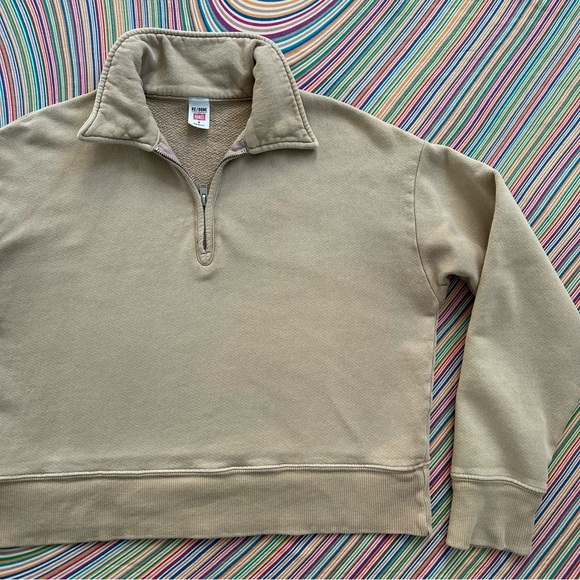 RE/DONE x Hanes 70's half-zip sweatshirt • small • cropped • khaki • flaw* - Picture 12 of 12